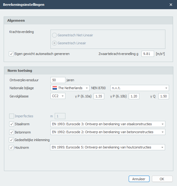 Berekeninginstellingen